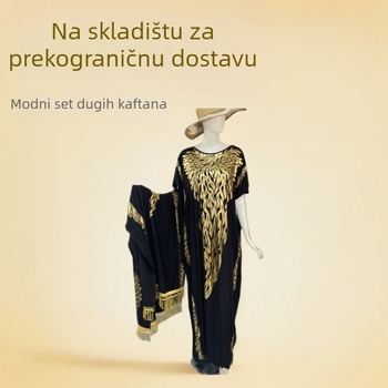 Set muslimanske robe i šal, pamuk-saten, brončana obrada, udoban kroj, 3/4 rukav