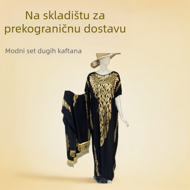 Set muslimanske robe i šal, pamuk-saten, brončana obrada, udoban kroj, 3/4 rukav