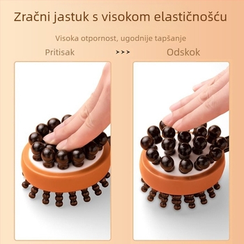 Drveni masažni čekić s zračnom jastukom i silikonskim masažnim glavama — mehaničko upravljanje, neprekidna brzina, za glavu, vrat, leđa, struk, kukove, noge i stopala