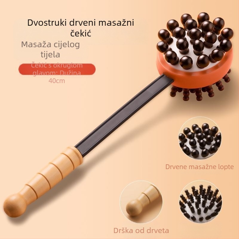 Drveni masažni čekić s zračnom jastukom i silikonskim masažnim glavama — mehaničko upravljanje, neprekidna brzina, za glavu, vrat, leđa, struk, kukove, noge i stopala