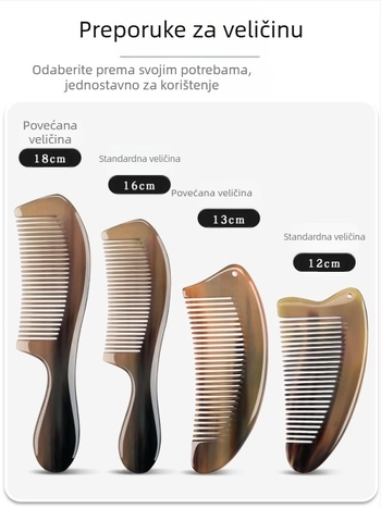 Češalj od roga s prozračnom podlogom za dugu kosu — meridijanski masažer vlasišta