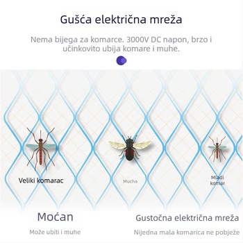 Električna hvataljka za komarce s UV lampom, aluminijska mreža, pokrivenost do 10㎡, ABS kućište, ručno elektro ubijanje