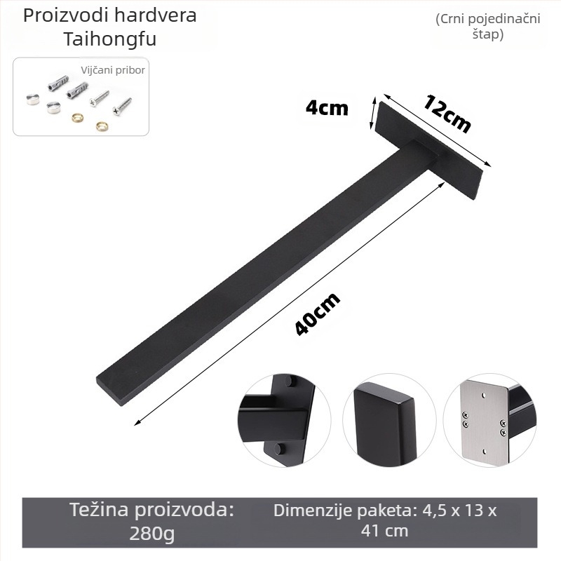 Držač za ručnike od nehrđajućeg čelika, zidni, jednovrstan, nosivost 10 kg, završna obrada: pečeni lak, elektrolitsko premazivanje, srebrno