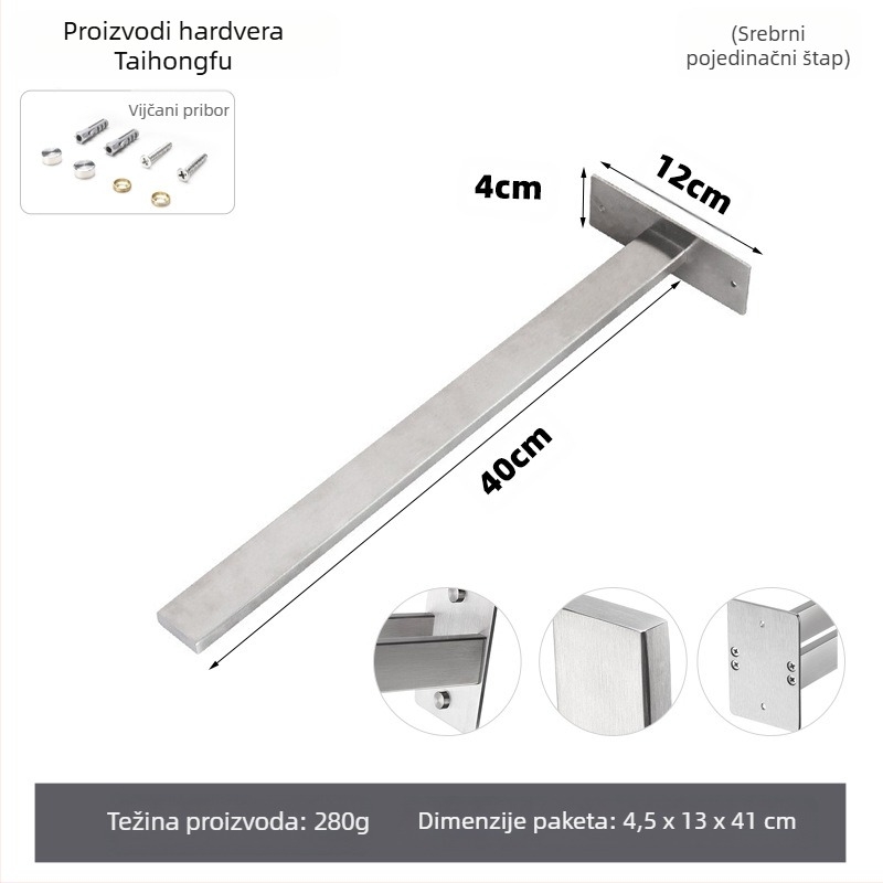 Držač za ručnike od nehrđajućeg čelika, zidni, jednovrstan, nosivost 10 kg, završna obrada: pečeni lak, elektrolitsko premazivanje, srebrno