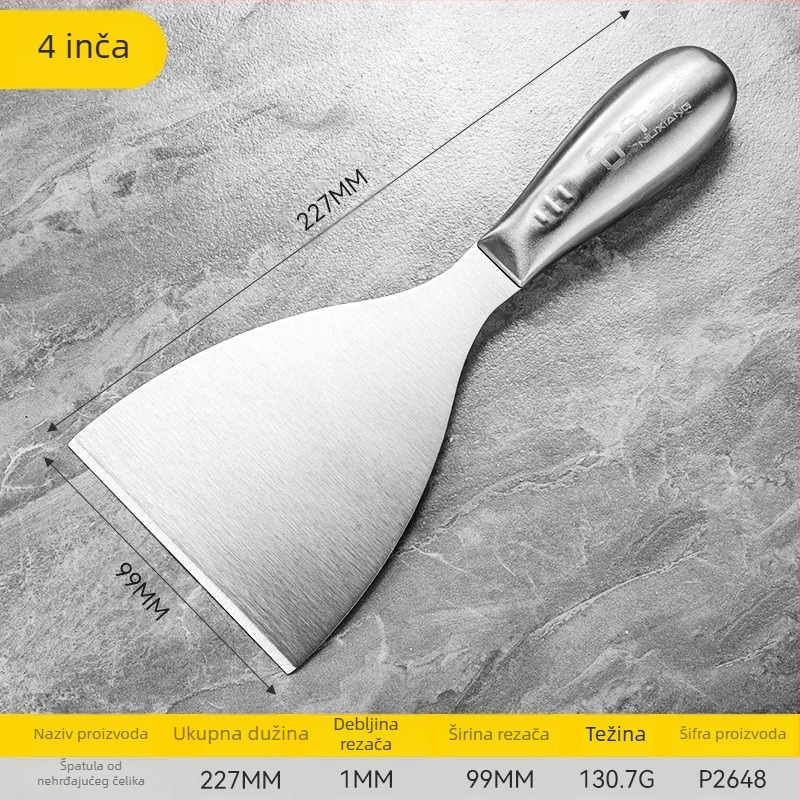 Jednokatni nož gleter od nehrđajućeg čelika, sablasta oštrica, za struganje boje sa zidova i glađenje ravnih površina