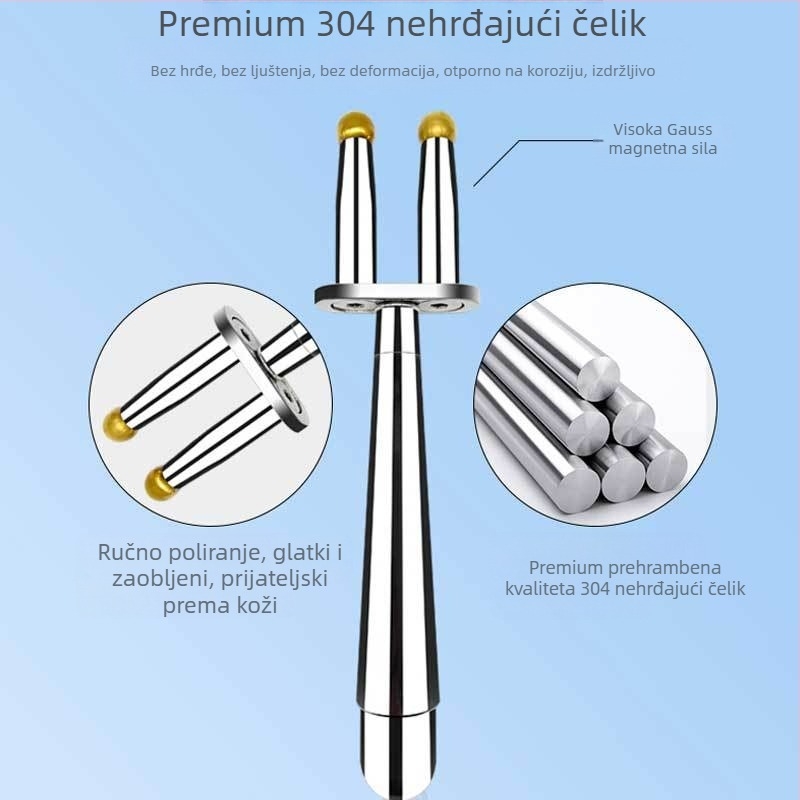Magnetska vilica masažni štapić za terapiju meridijana — nehrđajući čelik, okrugla masažna glava, vilici oblik, primjena na vratnu regiju, neprekidna regulacija brzine