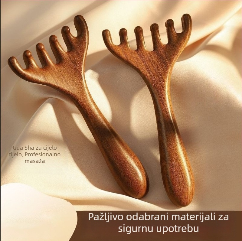 Sandalov masazni češalj od sandalovine za glavu, lice i tjeme – meridijanski masažni češalj