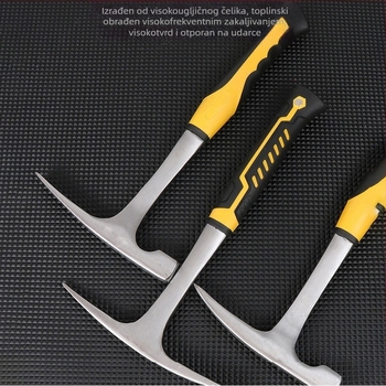 Geološki čekić s oštrim vrhom i plosnim licem, glava od mangansko čelika, drška od čelika, 1 kg