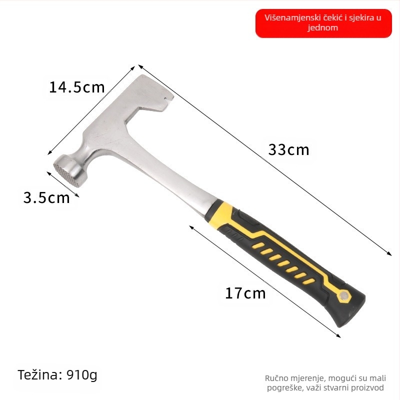 Geološki čekić s oštrim vrhom i plosnim licem, glava od mangansko čelika, drška od čelika, 1 kg