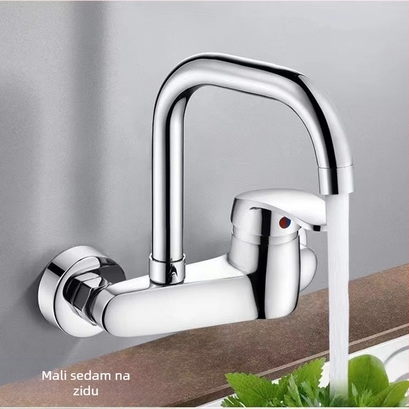 Zidni ugrađeni kuhinjski miješalica, bakreno tijelo, miješanje tople i hladne vode, keramički kartridžni ventil, 20 mm ulaz/izlaz, model DK-323