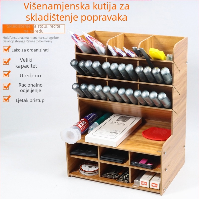 Drveni držač za odvijače, višenamjenski organizator alata za popravak mobitela i radna ploha
