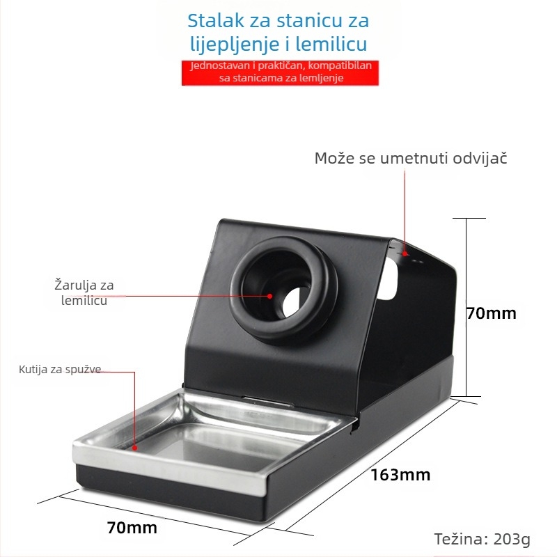 Potpuno metalni stalak za lemilo, četvrtasti Y-tip nosač, emajlirani završetak, kompatibilan s držačima lemila, marka Neutral