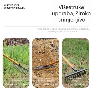 Spiralno greblje od mangan čelika s drvenom drškom, zavareno i ručno kovano, za poljoprivredu i hortikulturu