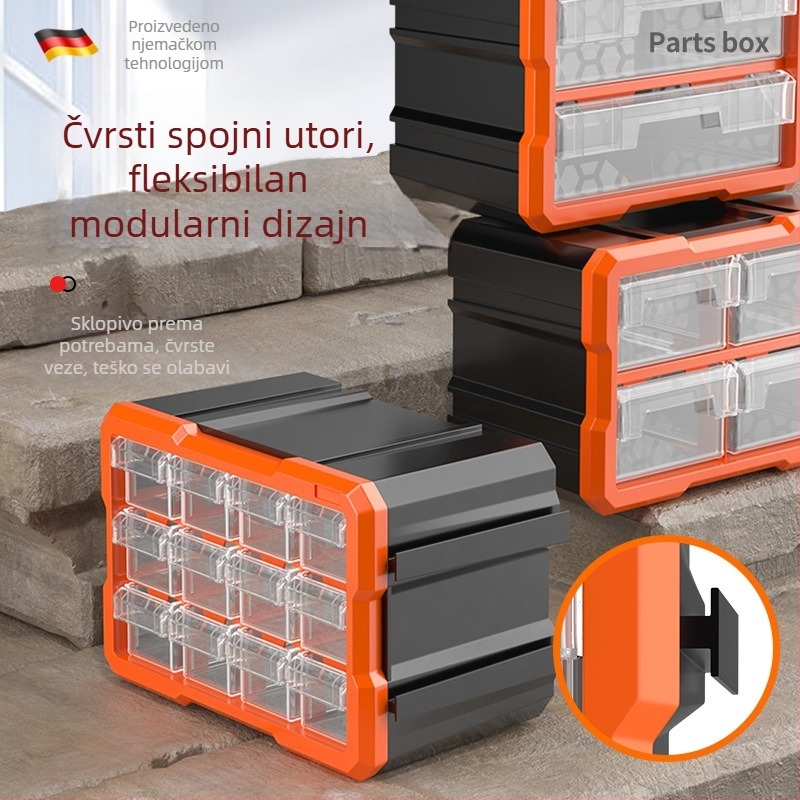 Kutija-organizator malih dijelova s dijelima, PVC, debljina stijenke 3 mm, s poklopcem