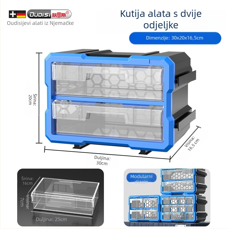Kutija-organizator malih dijelova s dijelima, PVC, debljina stijenke 3 mm, s poklopcem