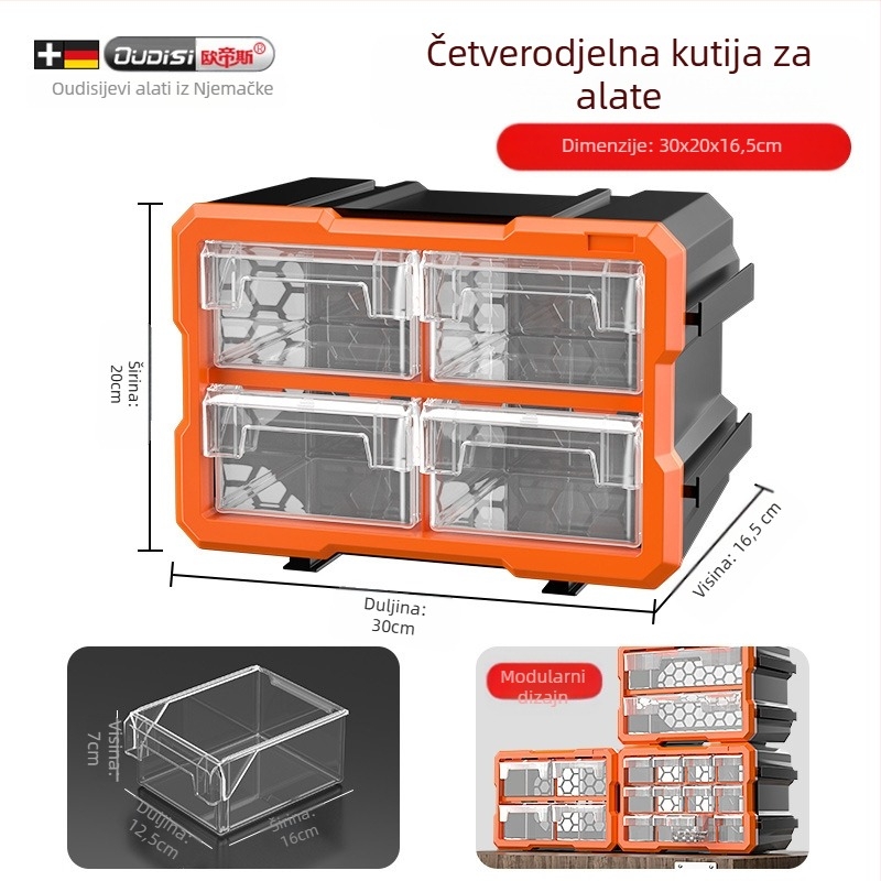 Kutija-organizator malih dijelova s dijelima, PVC, debljina stijenke 3 mm, s poklopcem