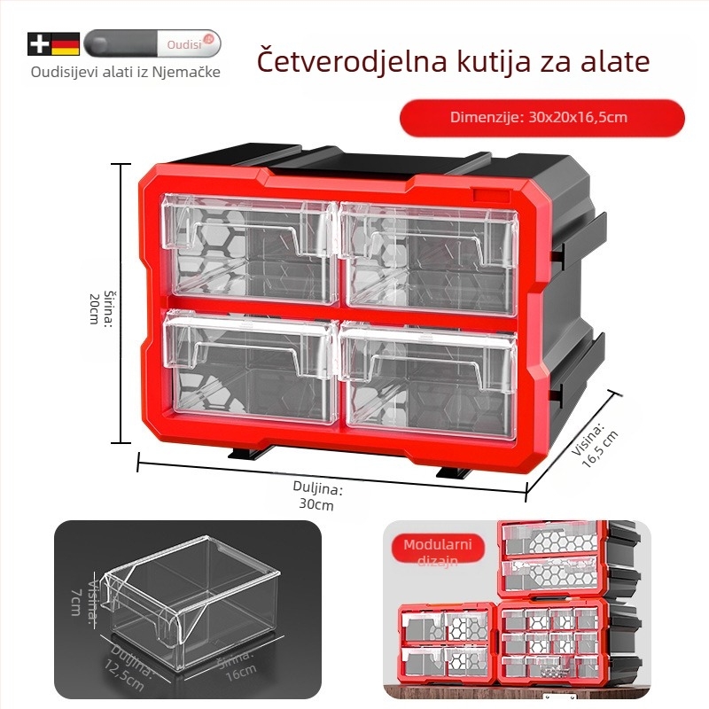 Kutija-organizator malih dijelova s dijelima, PVC, debljina stijenke 3 mm, s poklopcem