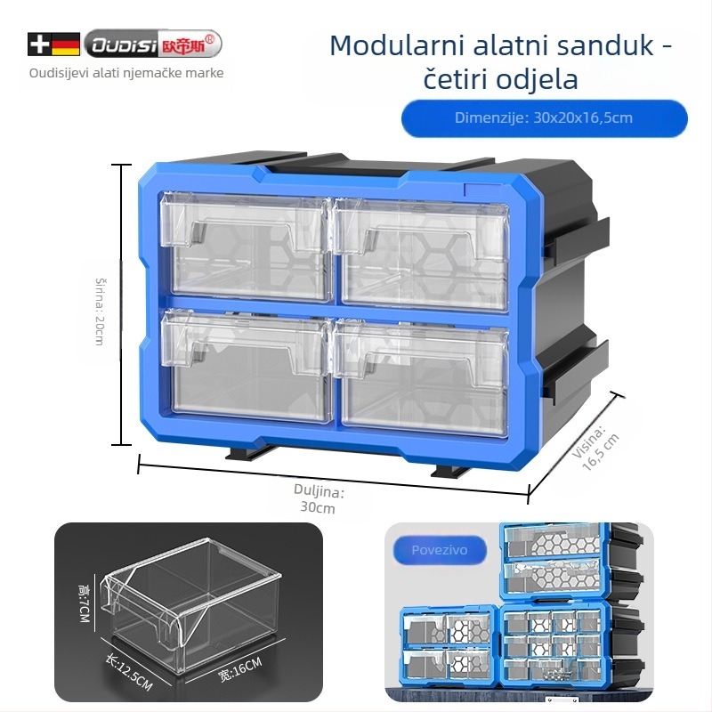 Kutija-organizator malih dijelova s dijelima, PVC, debljina stijenke 3 mm, s poklopcem
