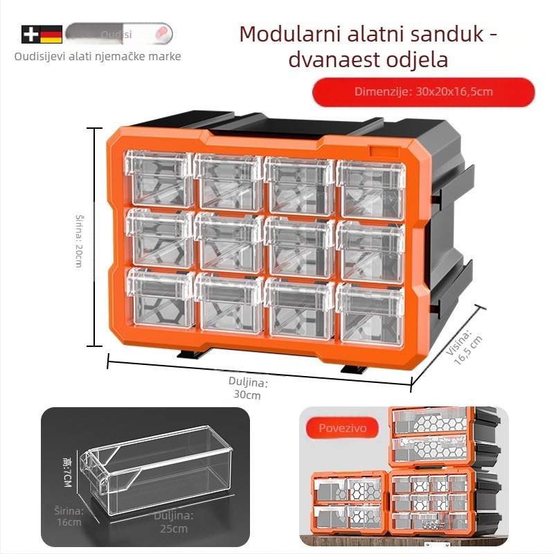 Kutija-organizator malih dijelova s dijelima, PVC, debljina stijenke 3 mm, s poklopcem