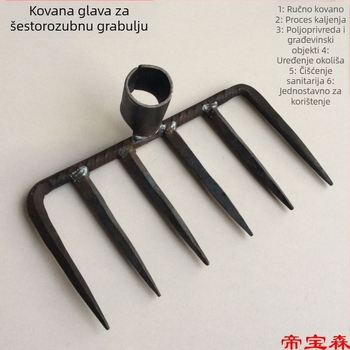 Ručna kovana glava grablja sa četiri zuba, željezna, za vrt i farmu