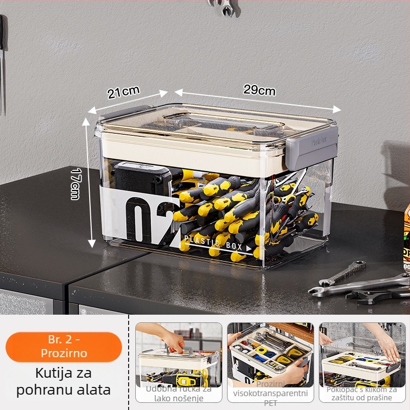 PET plastična kutija za alat s pregradama, prozirna dvostruka kutija za pohranu, 35 L kapacitet, model MM-8001