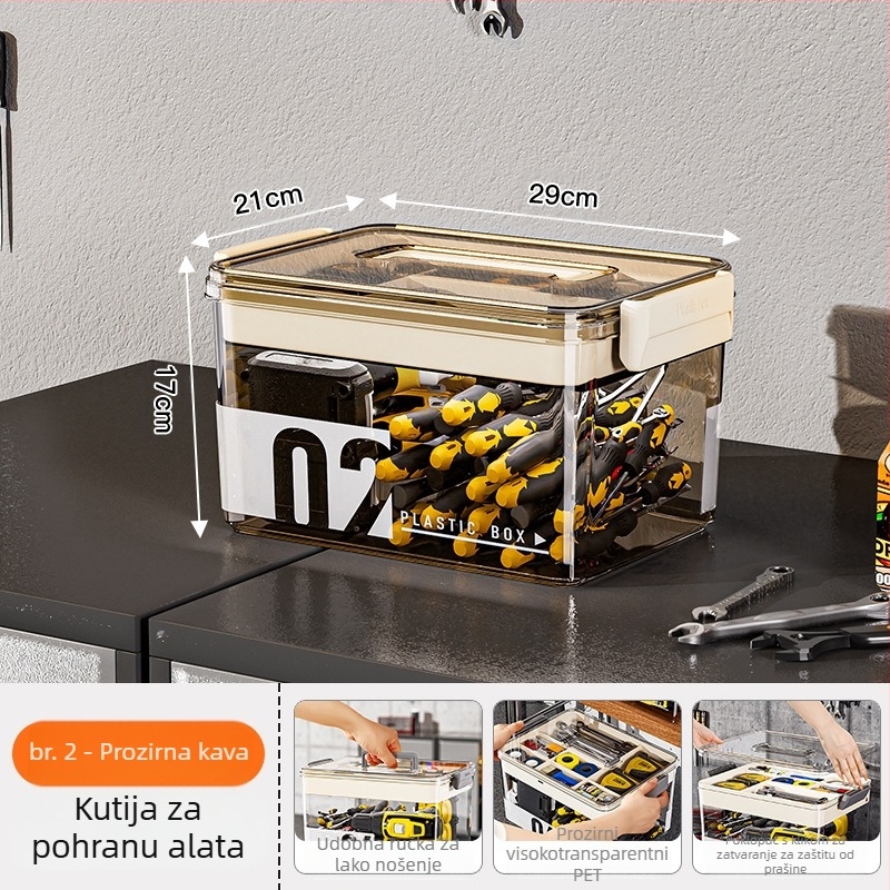 PET plastična kutija za alat s pregradama, prozirna dvostruka kutija za pohranu, 35 L kapacitet, model MM-8001