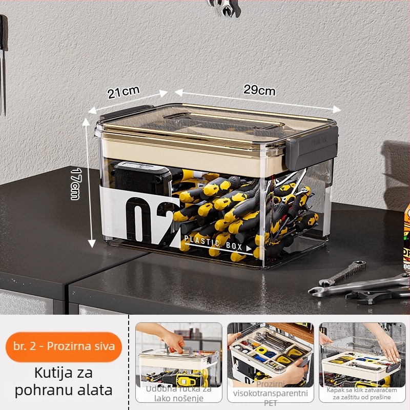 PET plastična kutija za alat s pregradama, prozirna dvostruka kutija za pohranu, 35 L kapacitet, model MM-8001