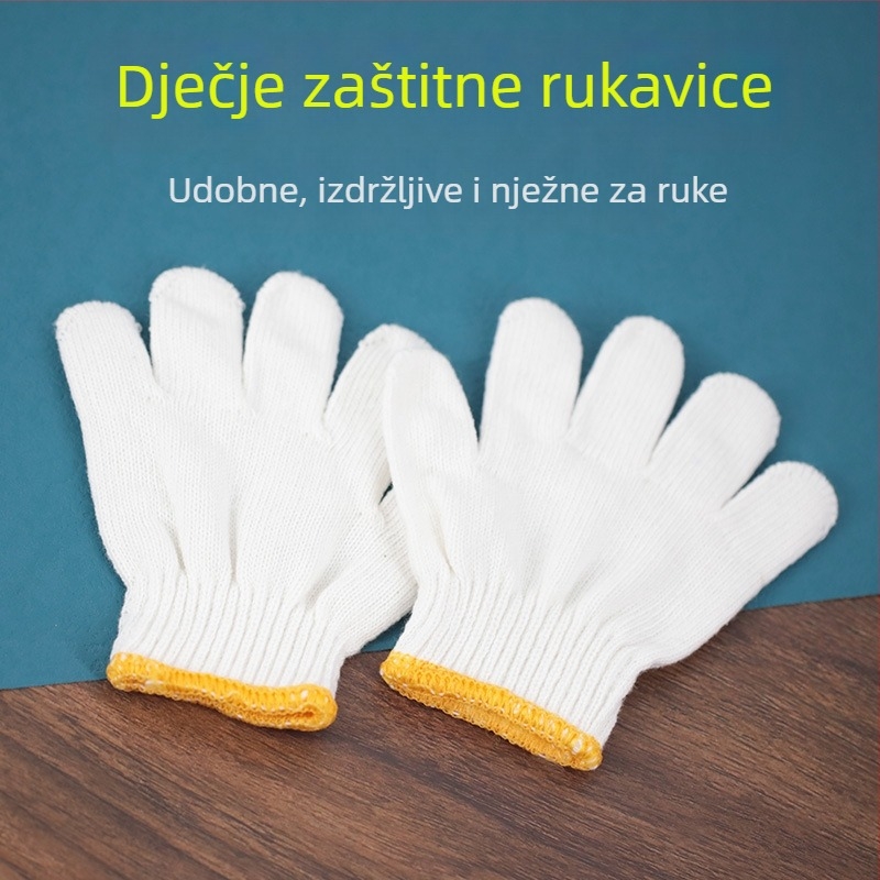 Dječje pamučne rukavice otporne na rezanje, za vrtlarstvo i vuču konopca, bijele, uzrast 3-12 godina