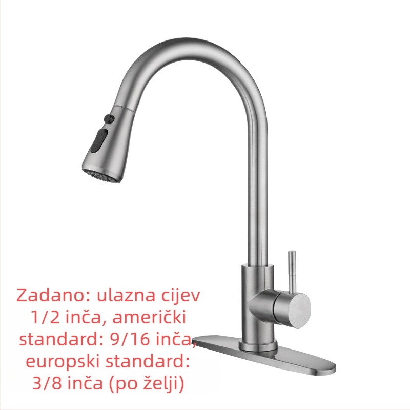Izvlačna kuhinjska slavina, nehrđajući čelik, brušeni završetak, keramički disk ventil, ulaz 20 mm