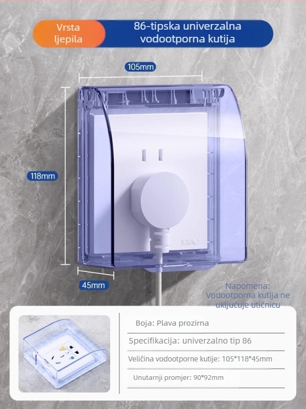Vodootporni poklopac za prekidač i utičnicu tipa 86 za kupaonicu, proziran, samoljepljivi montažni