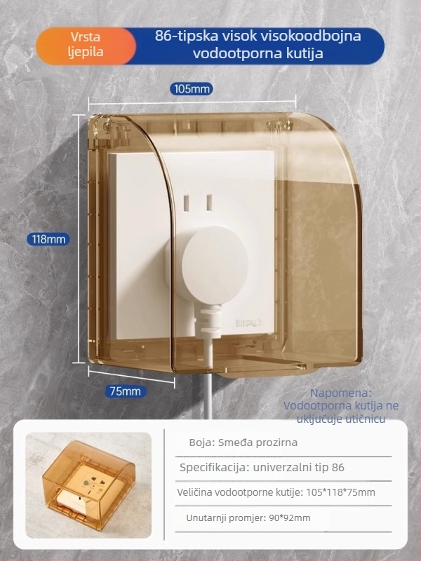 Vodootporni poklopac za prekidač i utičnicu tipa 86 za kupaonicu, proziran, samoljepljivi montažni