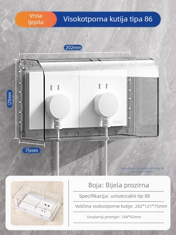 Vodootporni poklopac za prekidač i utičnicu tipa 86 za kupaonicu, proziran, samoljepljivi montažni