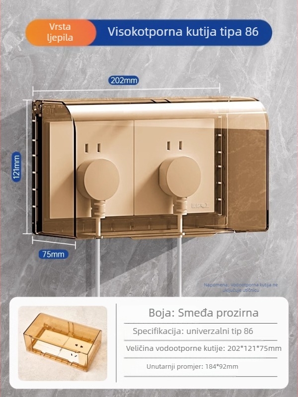 Vodootporni poklopac za prekidač i utičnicu tipa 86 za kupaonicu, proziran, samoljepljivi montažni
