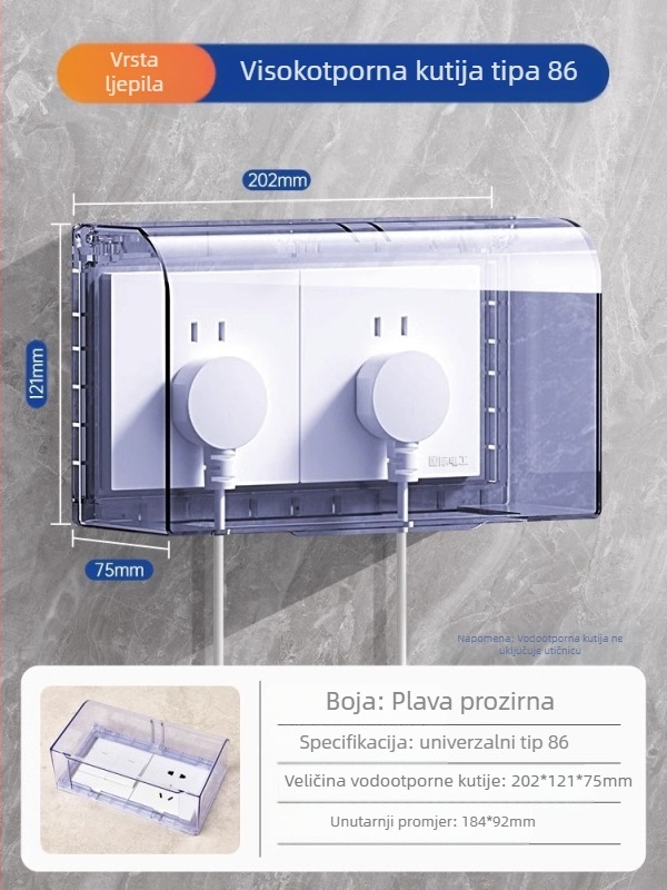 Vodootporni poklopac za prekidač i utičnicu tipa 86 za kupaonicu, proziran, samoljepljivi montažni