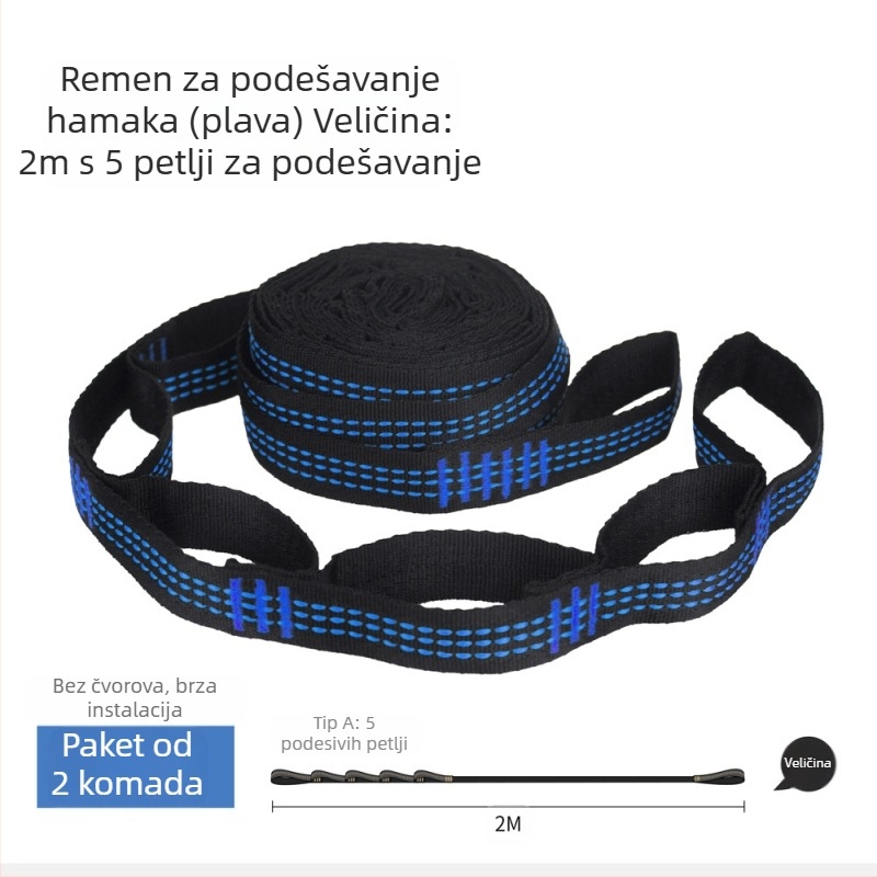Remen za hamak - podesiv, brza montaža, visoko izdržljiv poliester, uključuje 2 kopče, prenosiv
