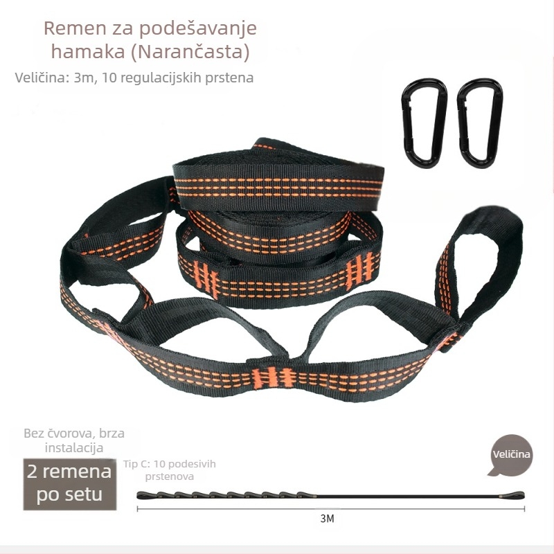Remen za hamak - podesiv, brza montaža, visoko izdržljiv poliester, uključuje 2 kopče, prenosiv