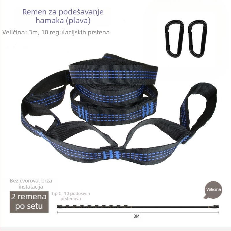Remen za hamak - podesiv, brza montaža, visoko izdržljiv poliester, uključuje 2 kopče, prenosiv
