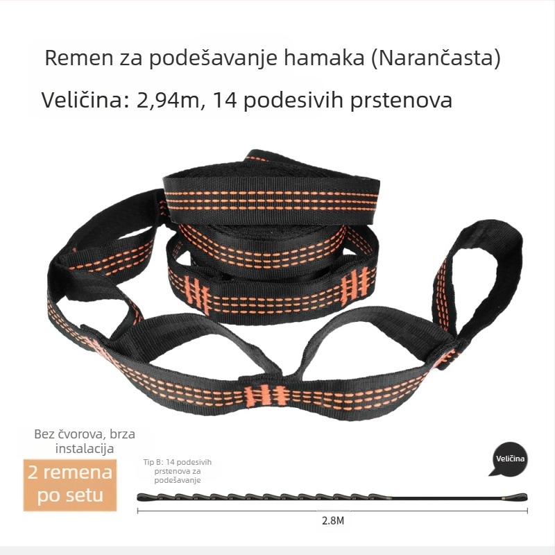 Remen za hamak - podesiv, brza montaža, visoko izdržljiv poliester, uključuje 2 kopče, prenosiv
