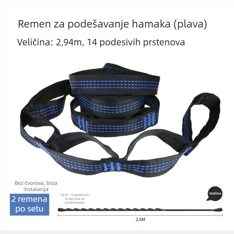 Remen za hamak - podesiv, brza montaža, visoko izdržljiv poliester, uključuje 2 kopče, prenosiv