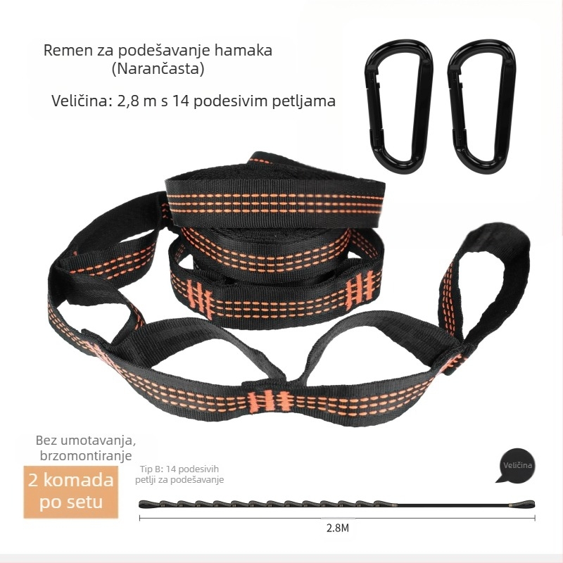 Remen za hamak - podesiv, brza montaža, visoko izdržljiv poliester, uključuje 2 kopče, prenosiv