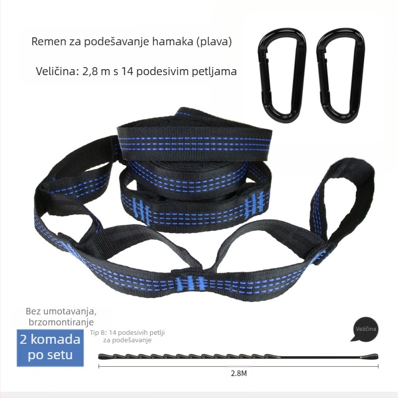 Remen za hamak - podesiv, brza montaža, visoko izdržljiv poliester, uključuje 2 kopče, prenosiv
