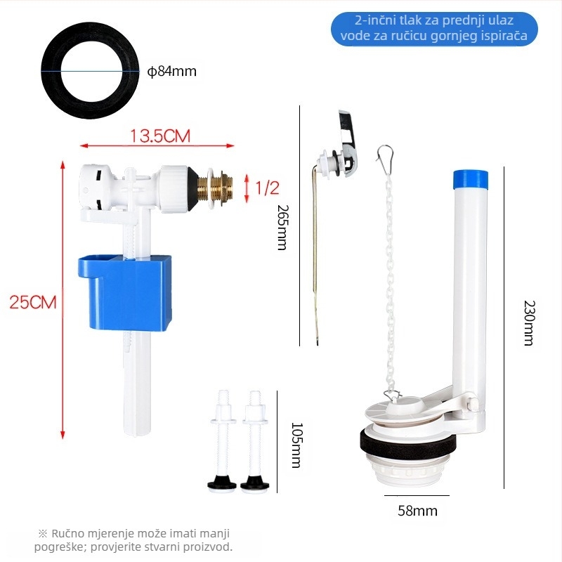 Podijeljeni vodeni ulazni ventil za WC spremnik – PP materijal, način rada: prednje povlačenje / gornje pritisnite, sanitarna oprema
