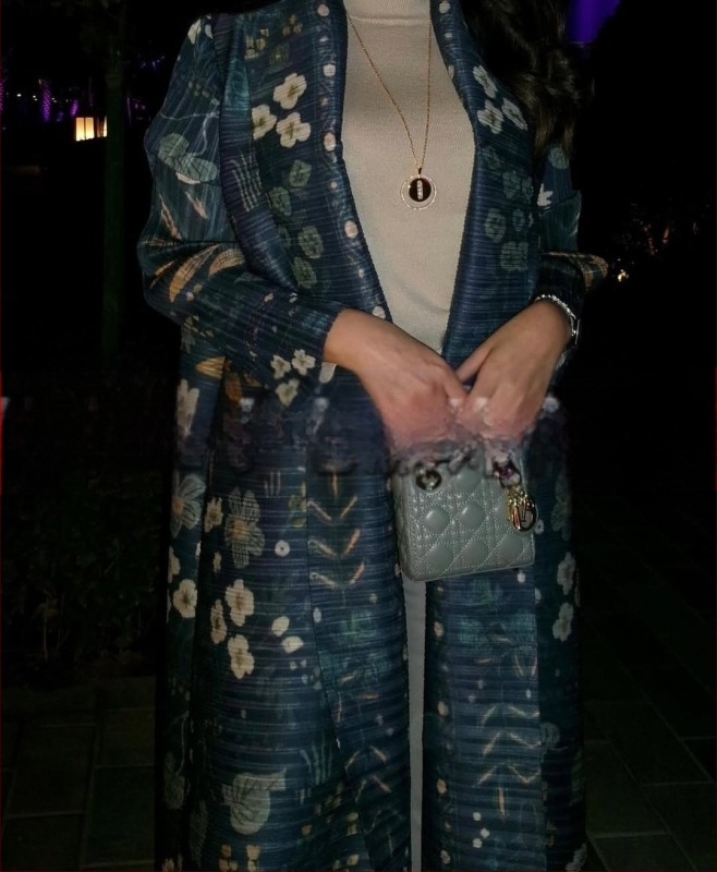 Plisirana abaja za žene s tiskanim uzorkom, slobodan kroj, produžena duljina, poliester, duge rukave