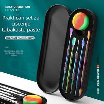 Set od nerđajućeg čelika za čišćenje lula i alate za rezbarenje, veličina 17,7 × 6 × 1,8 cm, težina oko 143 g; mogućnost otiska logotipa i privatne marke
