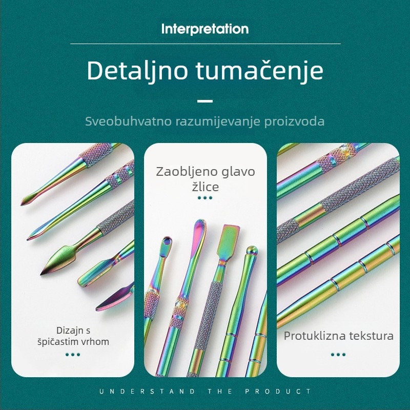 Set od nerđajućeg čelika za čišćenje lula i alate za rezbarenje, veličina 17,7 × 6 × 1,8 cm, težina oko 143 g; mogućnost otiska logotipa i privatne marke