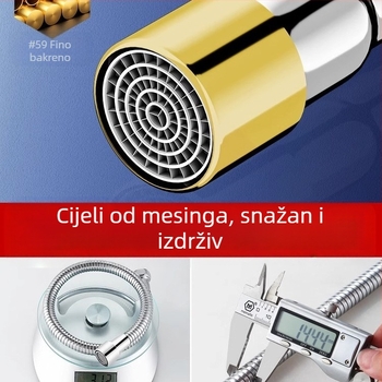 Proširivač izlije slavine s zaštitom od prskanja – 360° okret, nehrđajući čelik, keramički disk ventila (Model Aerator; za kuhinjsku slavinu; jednostavna konstrukcija)