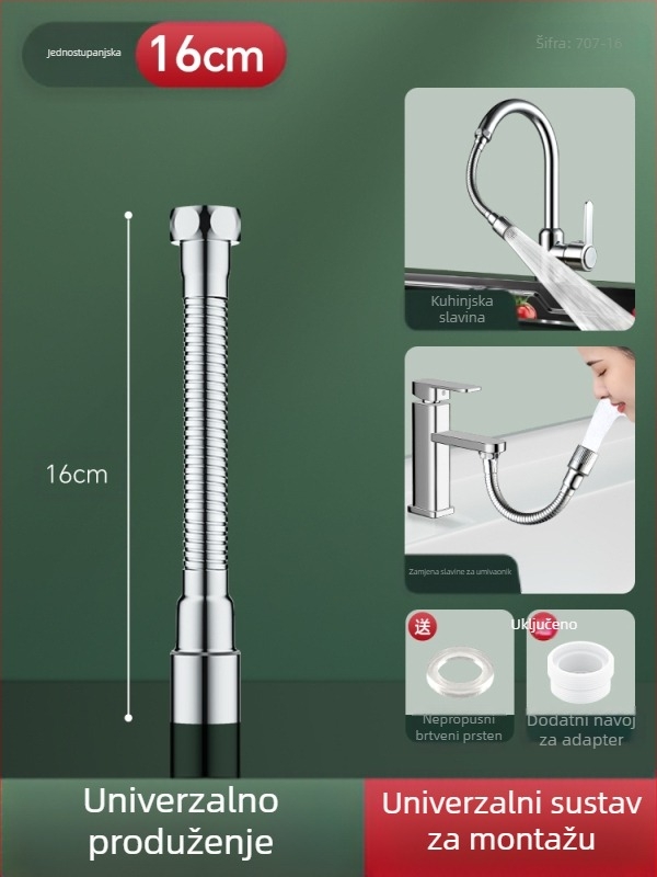 Proširivač izlije slavine s zaštitom od prskanja – 360° okret, nehrđajući čelik, keramički disk ventila (Model Aerator; za kuhinjsku slavinu; jednostavna konstrukcija)