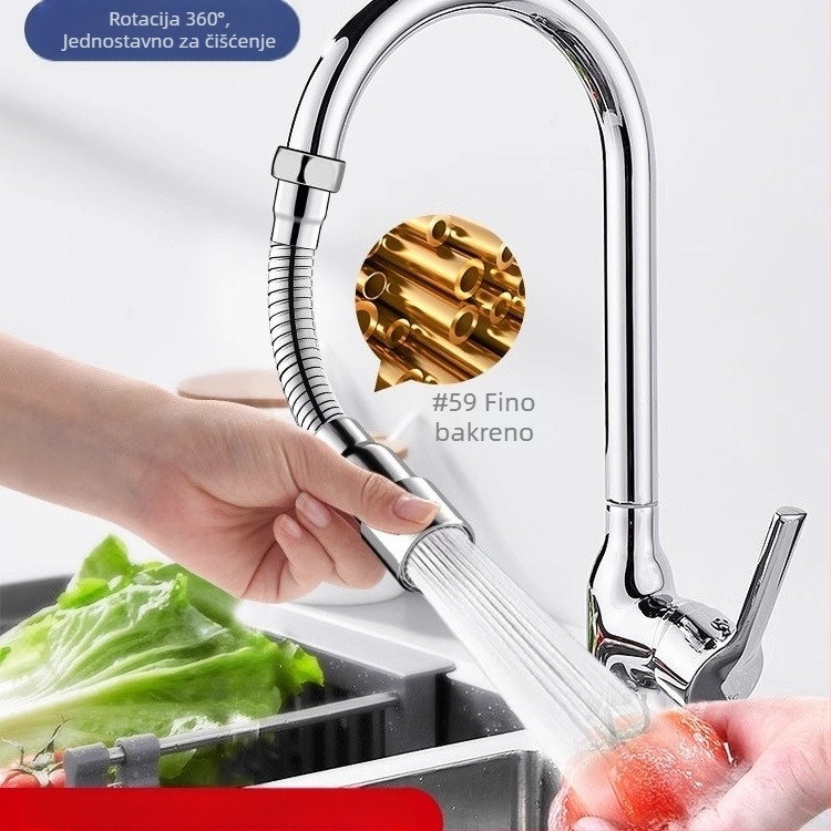 Proširivač izlije slavine s zaštitom od prskanja – 360° okret, nehrđajući čelik, keramički disk ventila (Model Aerator; za kuhinjsku slavinu; jednostavna konstrukcija)