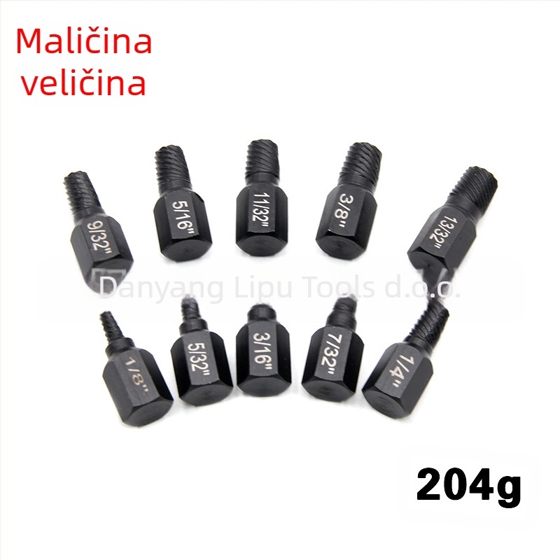 Set ekstraktora za odvrtanje svrdla za slomljene glave vijaka, britanski standard, višestruki uzorak, čelik 40Cr-V