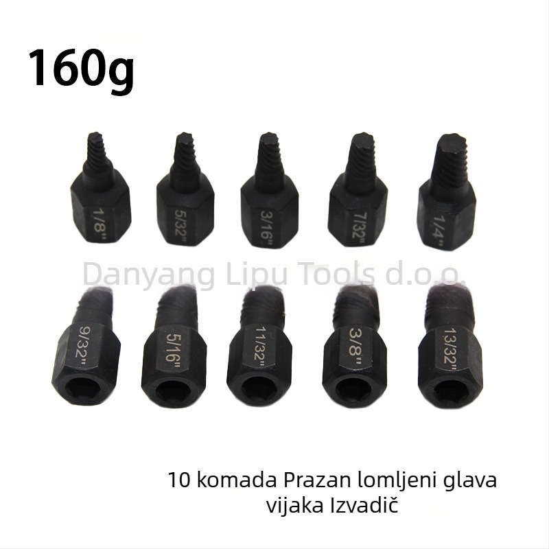 Set ekstraktora za odvrtanje svrdla za slomljene glave vijaka, britanski standard, višestruki uzorak, čelik 40Cr-V